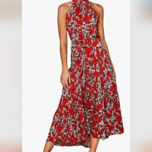Amazon Red floral halter maxi dress Size L